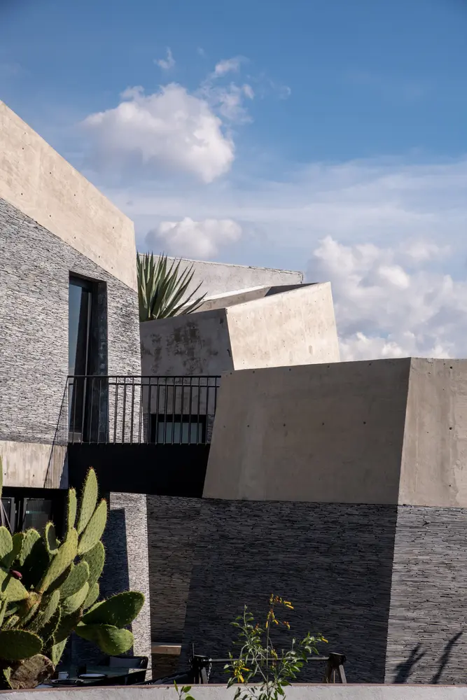 Exterior architectural concrete walls with textured finish in a modern building